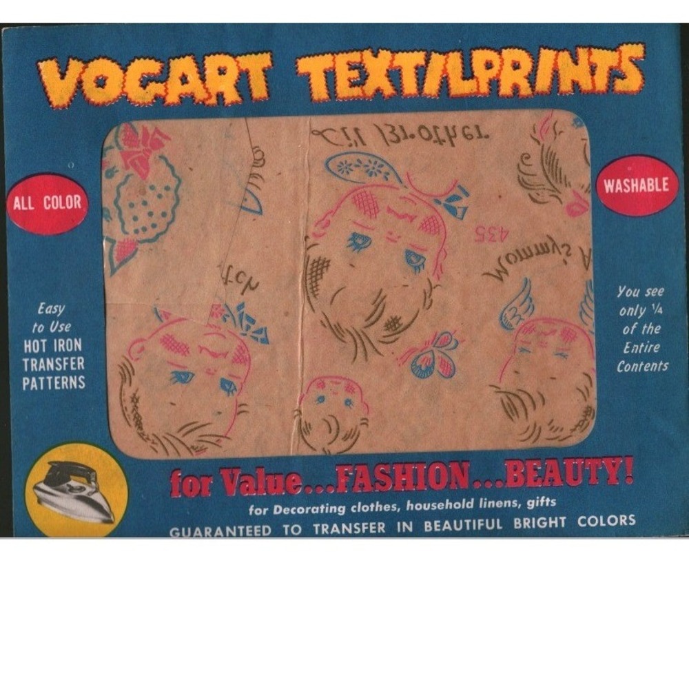 Vintage Vogart Textile Prints Hot Iron Transfer Patterns Cherub Baby Face 435